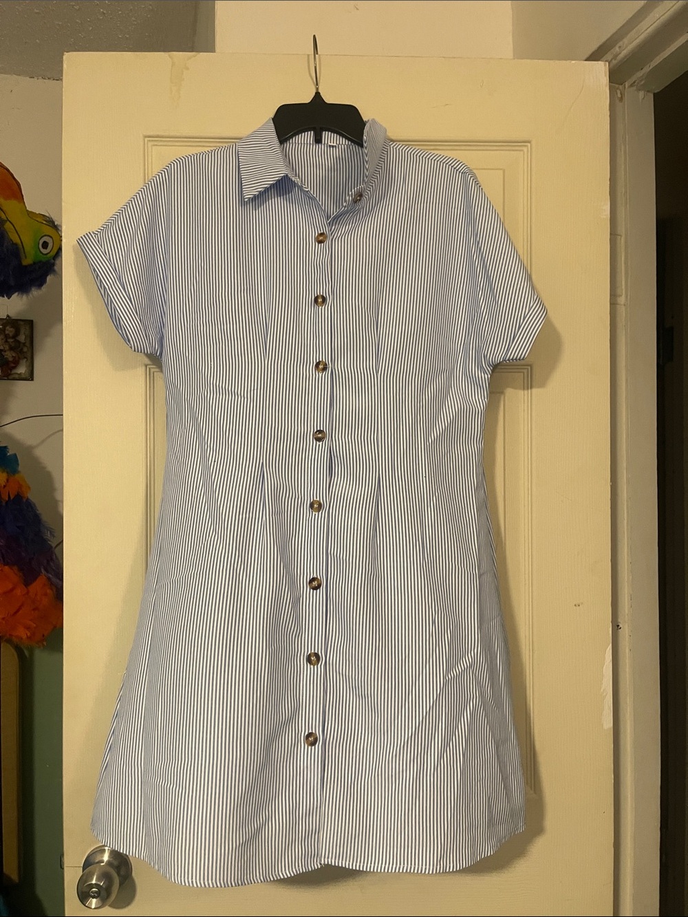 Blue Striped Button-Front Women’s Shirt Dress